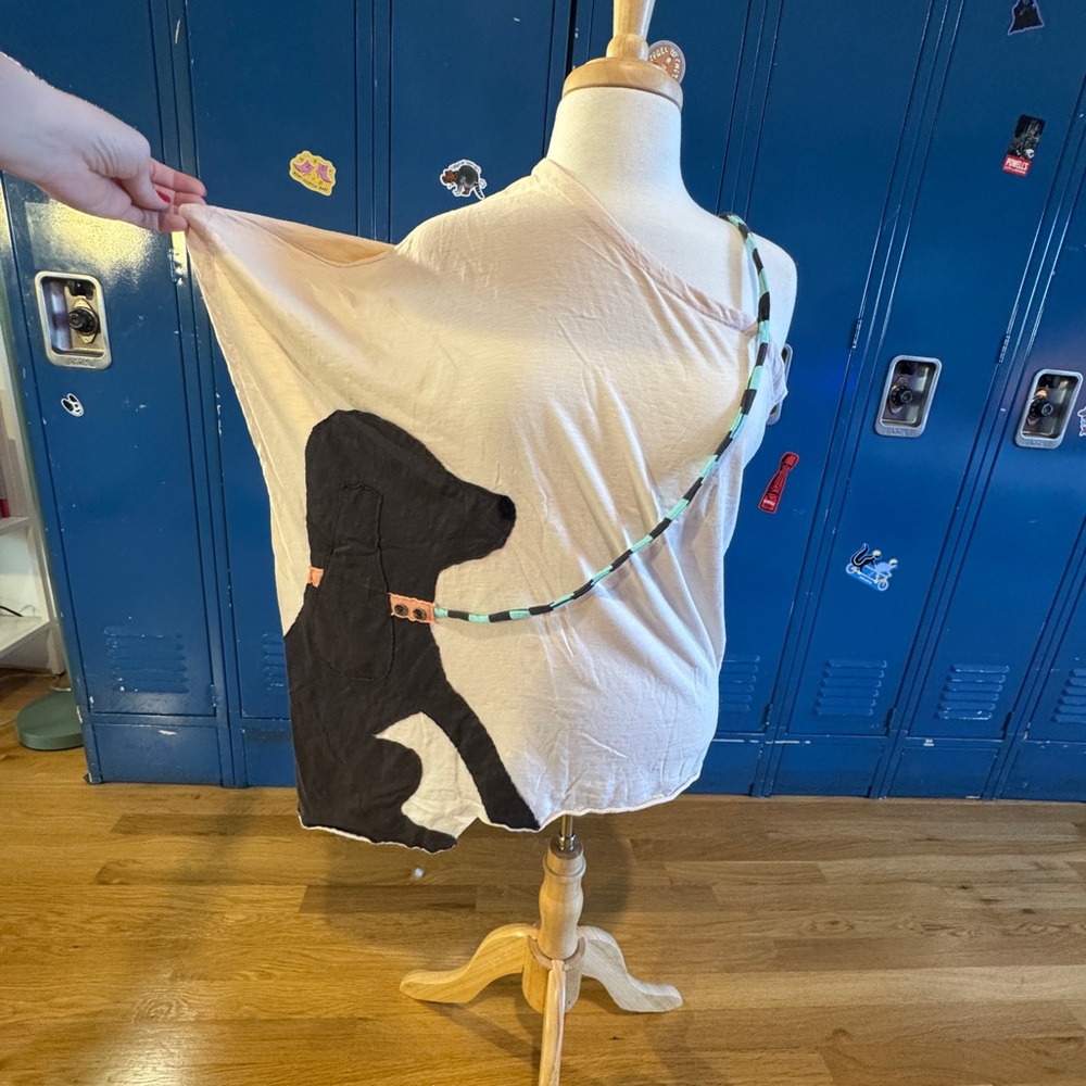 Heel Athens Lab Cream Top w/ Dog Print Unique Leash off the shoulder Design